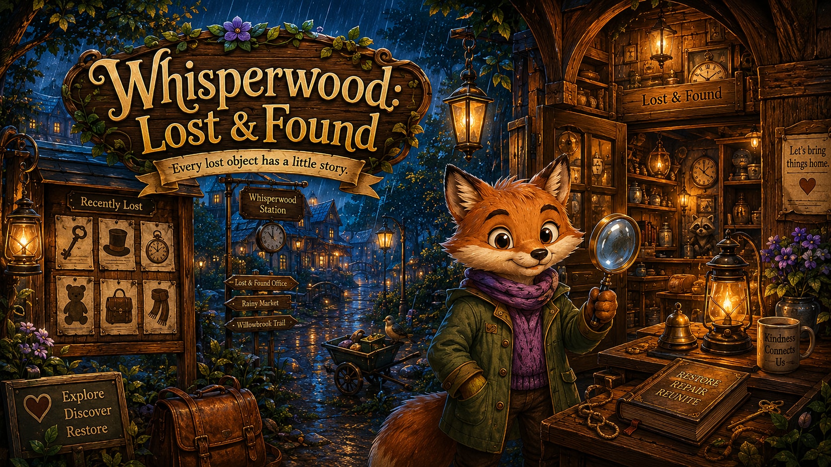 Whisperwood: Lost & Found cozy arcade game hero image